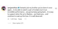 Comment by Jamie Fox under Michael B. Jordan's post (Image via Instagram @/michaelbjordan)